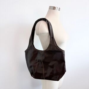 Brown Leather Y2K Shoulder Bag Purse Snap Whipstitch Basic